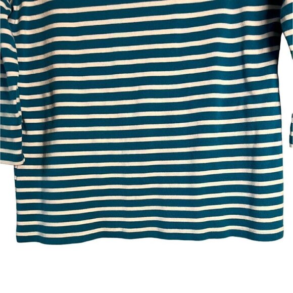 Talbots Green and White Striped Women's Size Large Long Sleeve Tee - Picture 4 of 11